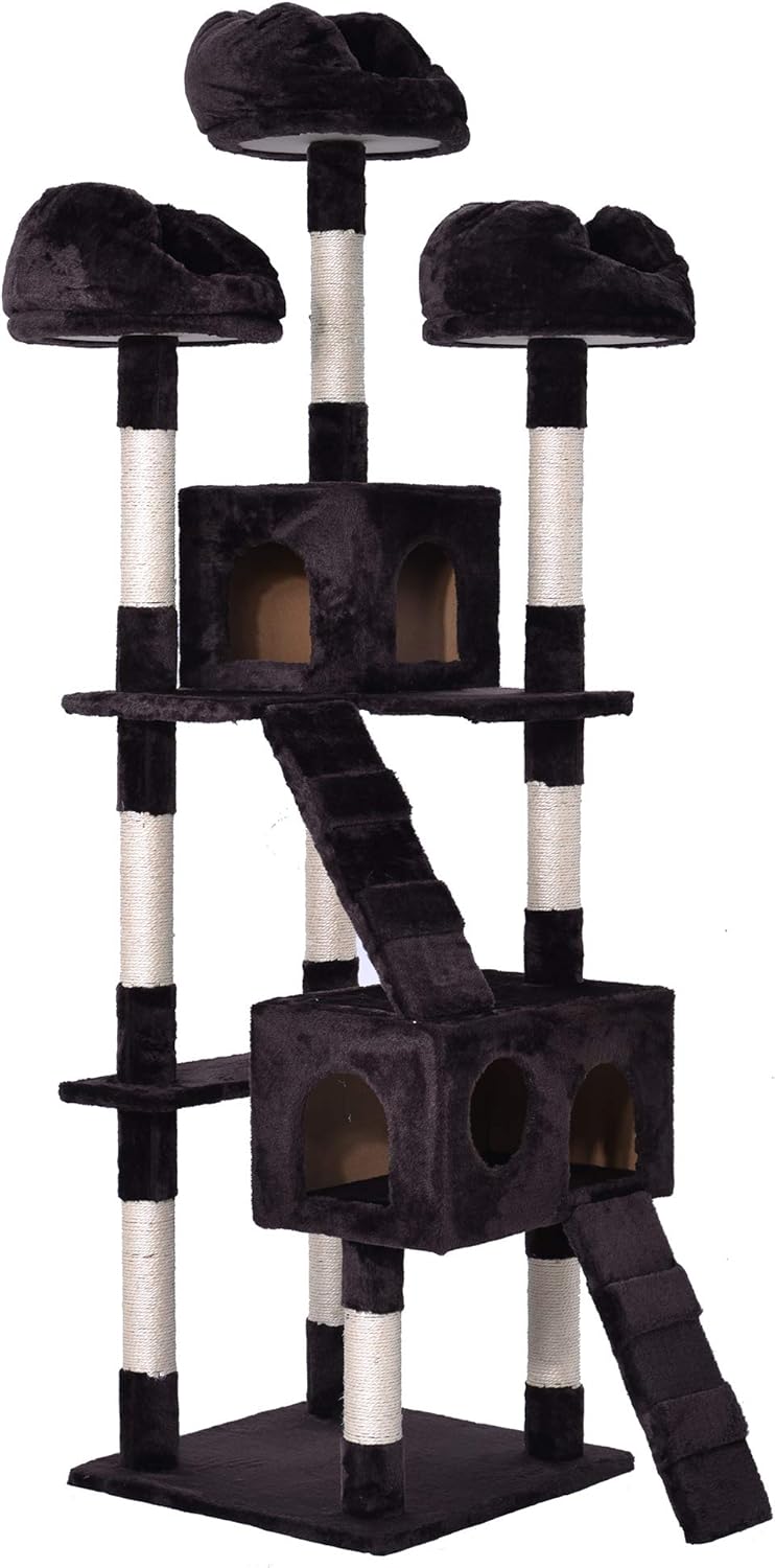 キャットツリーキャットタワー185cm屋内猫用 小さな家と子猫用の引っかき棒付きのマルチレベル猫コンドミニアム 背の高い猫登山スタンド 全商品オープニング価格 快適なフランネル ブラウン
