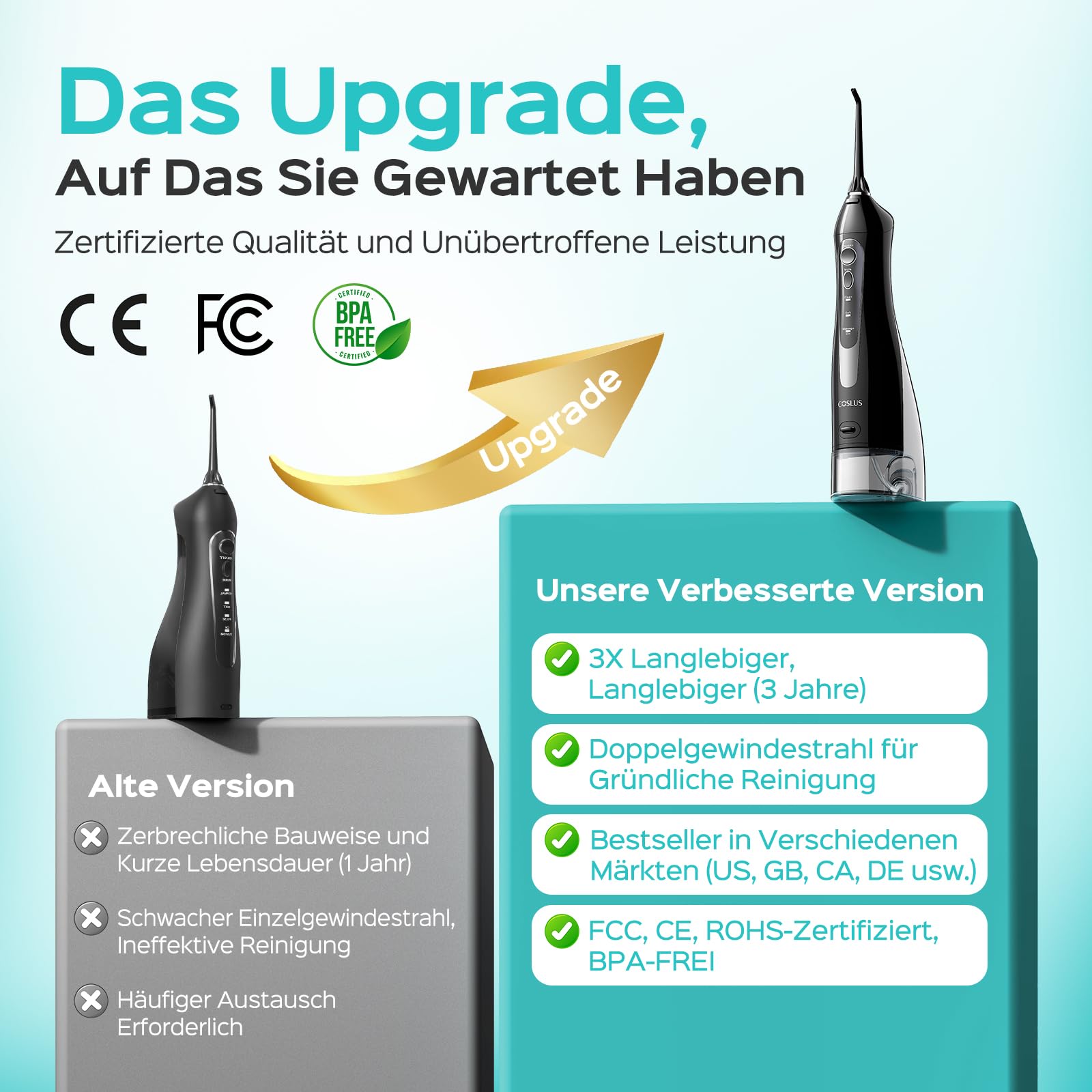 COSLUS Munddusche Kabellos Trragba Elektrische C20(F5020E): 300ML WassertankTestsieger 2026 IPX7 Wasserdicht für Oral Health Enthusiasten Tägliche Tiefenreinigung Reinigung 5 Multifunktionale Jet-Tipp - 3