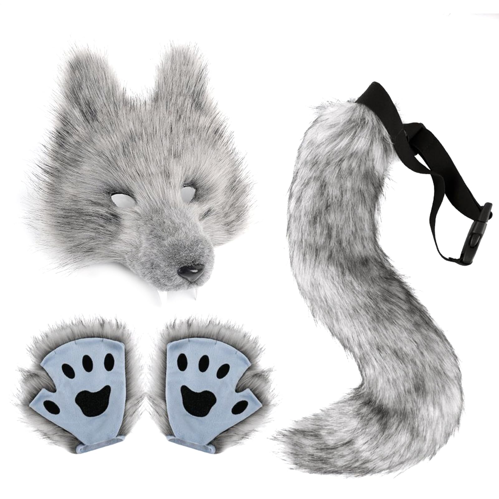 Hnsphui Wolf Costume Set, Faux Wolf Dress Up Accessories, Cosplay Animal Outfit Fancy Dress Accessories For Fashion Show Stage Performance Masquerade Carnival Christmas