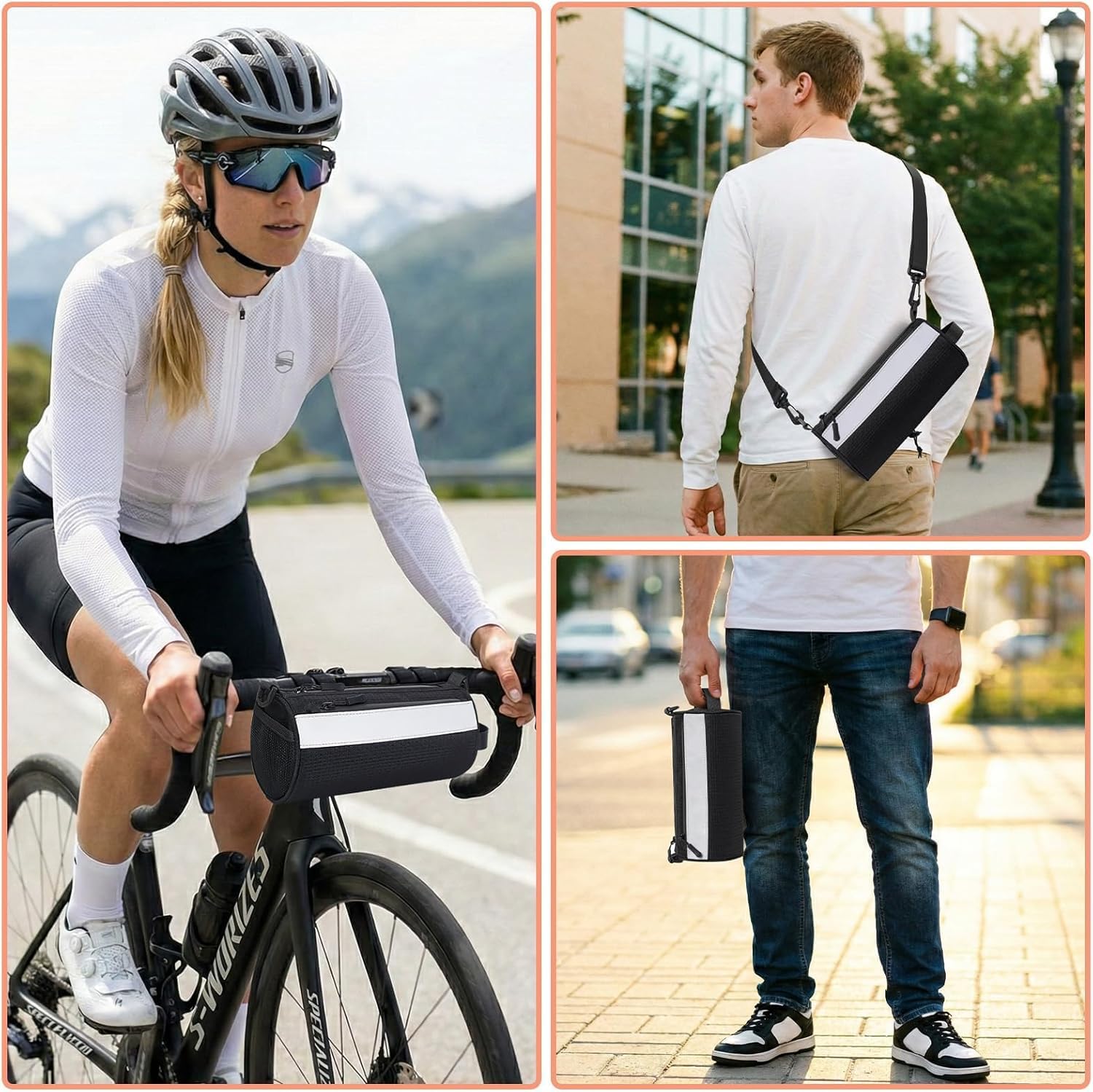 Waterproof Bike Handlebar Bag for E-bike & Bicycle 2.4L Front Storage Bag | Detachable Shoulder strap ，Reflective safety ，Commuting&Traveling,Road & Mountain Bikes，Quick-Install