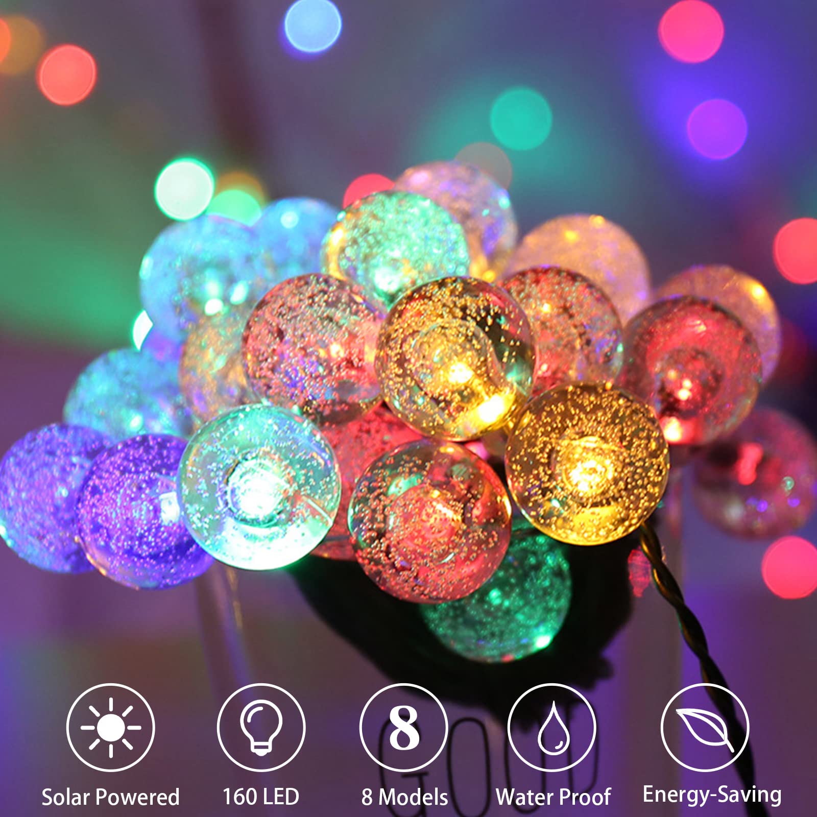 Ciskotu Solar Lichterkette Mit 160 LEDs - 6m Baumwollkugeln Für Garten & Balkon