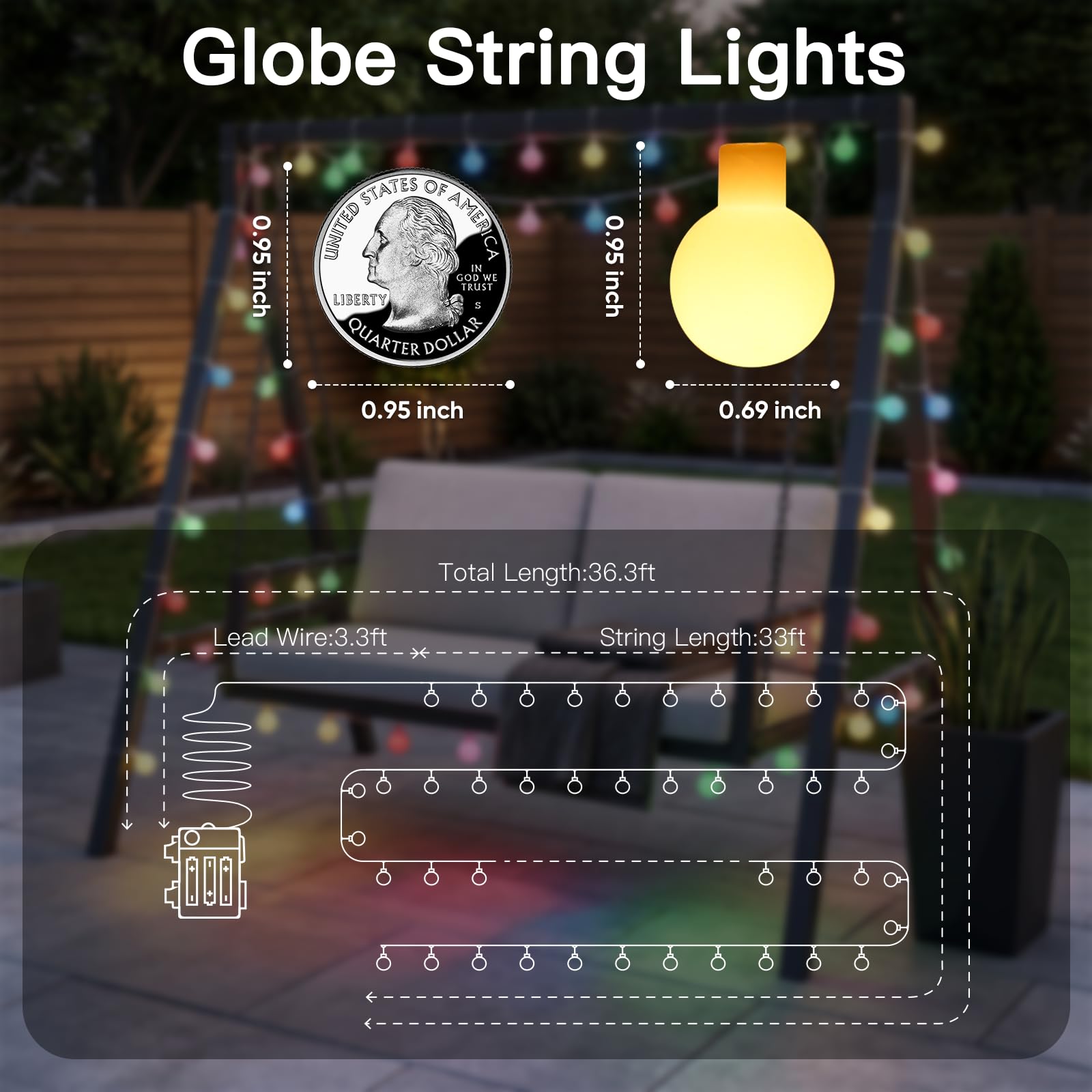 suddus Guirlande lumineuse globe pour chambre à coucher, 100 LED, alimentée par piles, guirlande lumineuse d'intérieur pour salle de classe, jardin, terrasse, jardin, fête, chambre, salon, Pâques, 6