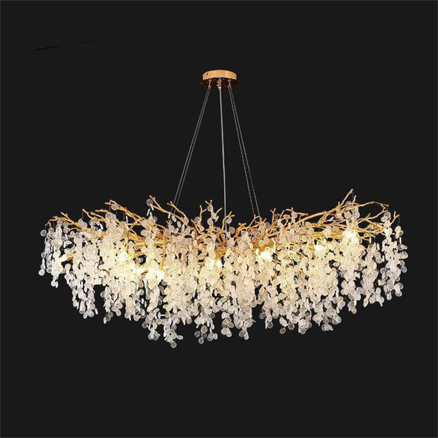 Abinlina One Color Gold Leaf Chandelier Tree Branch Crystal Pendant Light Fixture For High Foyer, Dining Room, Bedroom, Living Room - 80Cm Round Design(Rectangle100cm)