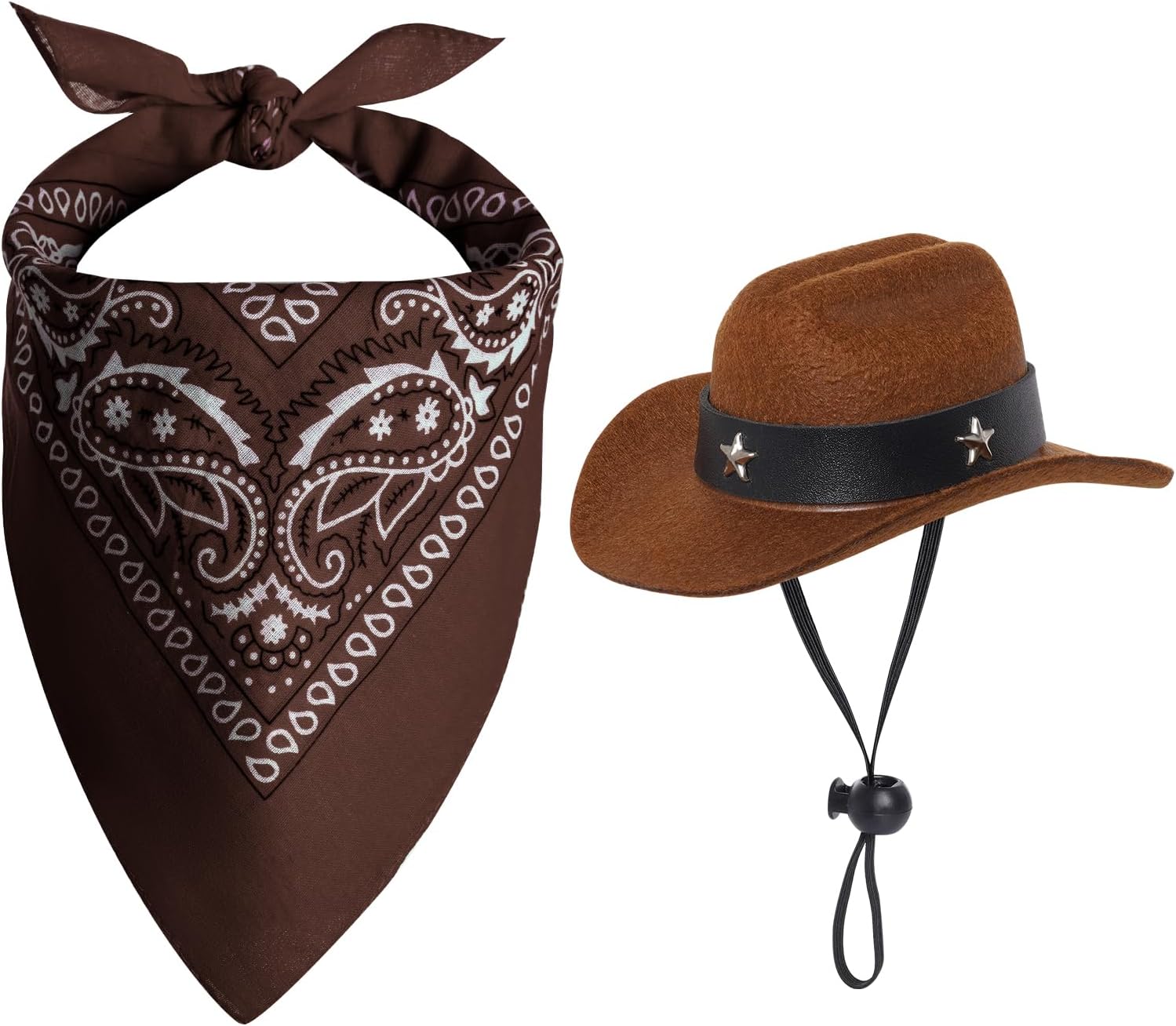 Sombrero Vaquero para Perro Pequeño con Pañuelo - Marrón Talla S
