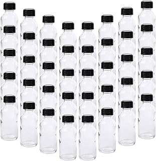Anzices Lab Boston Bottle, 40 Pack Clear Mini Glass Bottles with Black Poly Cone Cap, 1Oz Leak-Proof Sample Jugs Ideal for Essential Oils, Potion, Alcohol, Liquids, Cooking Extracts