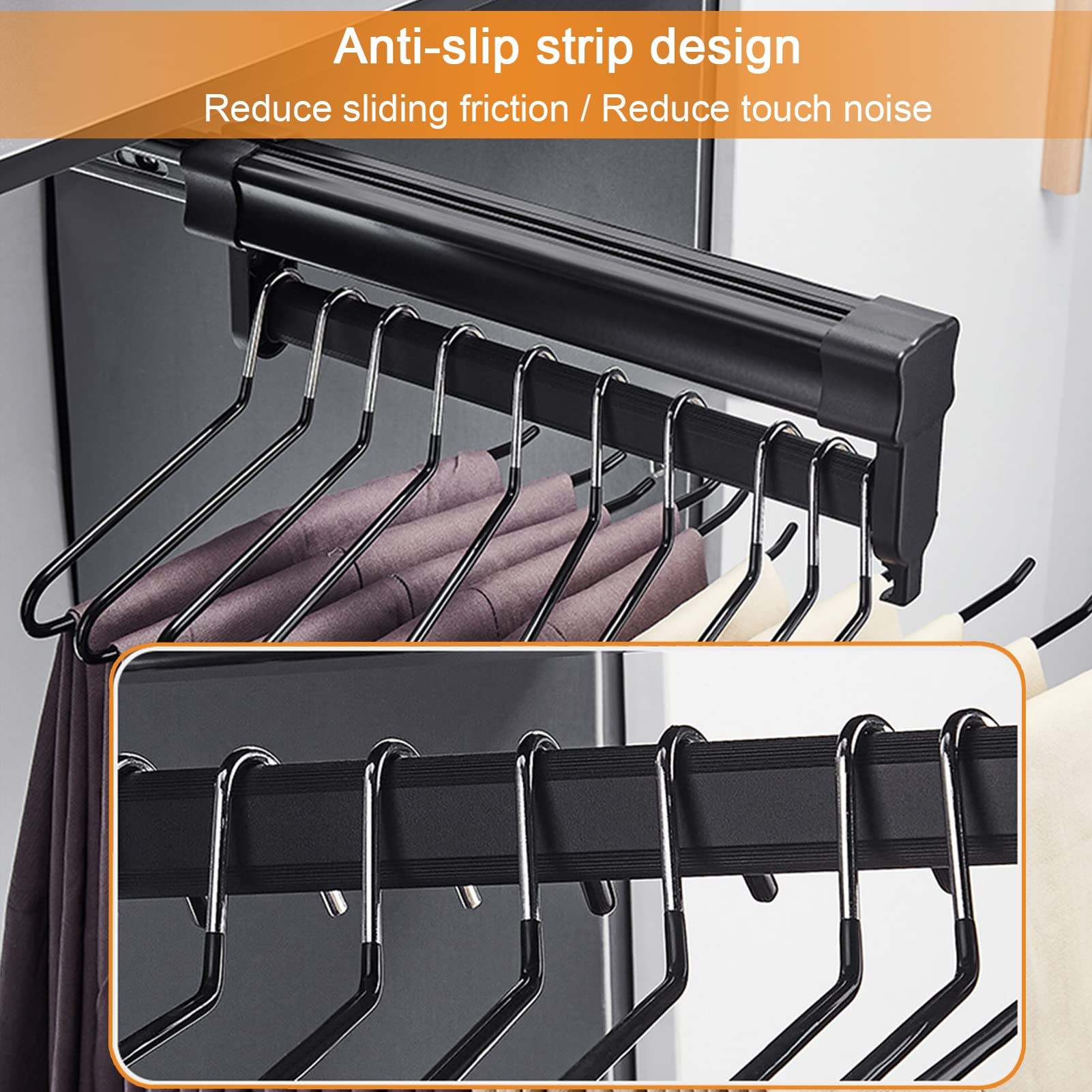 Kledingkast Uittrekbare kledinghanger stang,Kast Valet Rod Uitschuifbare Broekhangers,Zwart Intrekbare Glijdende Hangende Kledingrekken Double Ball Glijrail, Dragend 30kg,voor Kledingopslag