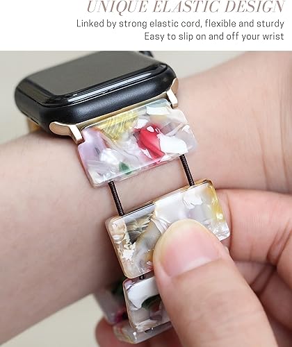 Miniatura 5 de Heesch Correa de reloj de resina compatible con Apple Watch Series UltraSE87654321, pulsera elástica de tortuga para mujeres y niñas, para iWatch,