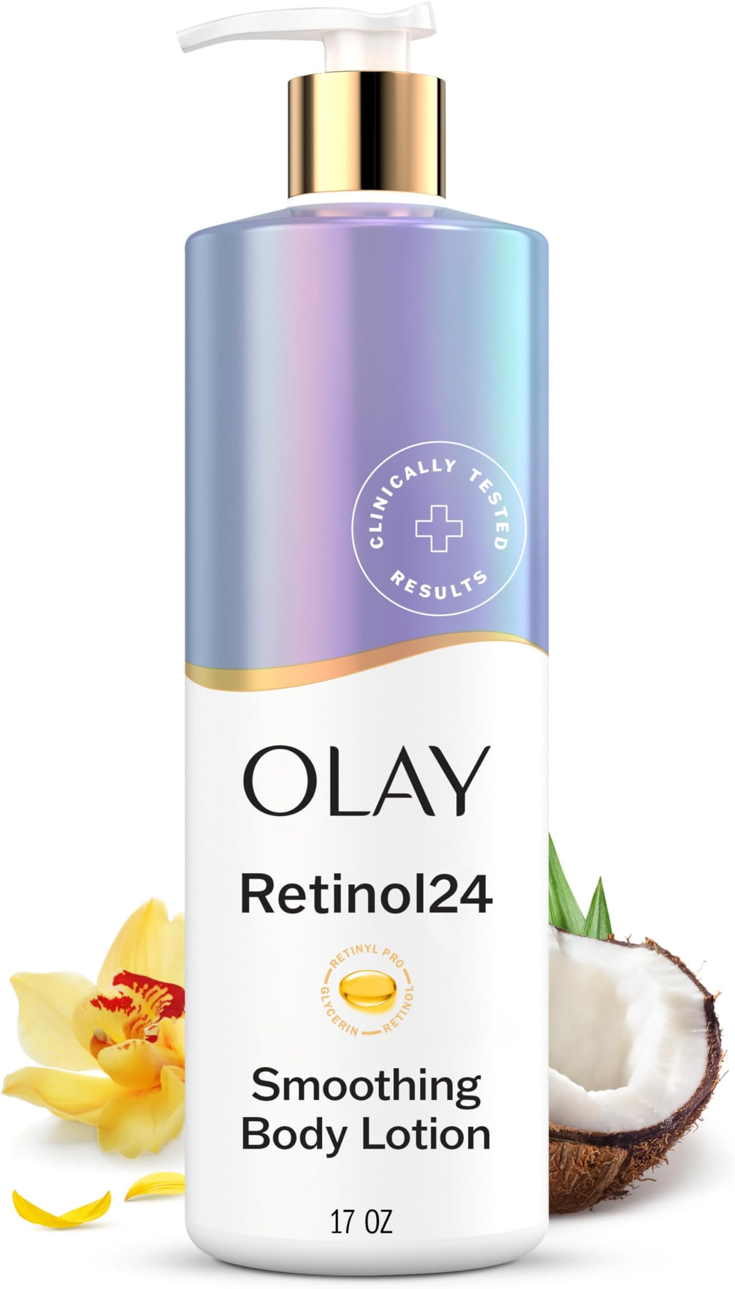Body Lotion for Women, Smoothing with Retinol Serum, Visibly Smoother Skin, 24hr Moisture & Hydration, Fast Absorbing Formula, Vitamin B3 Complex, For All Skin Types, 17 fl oz