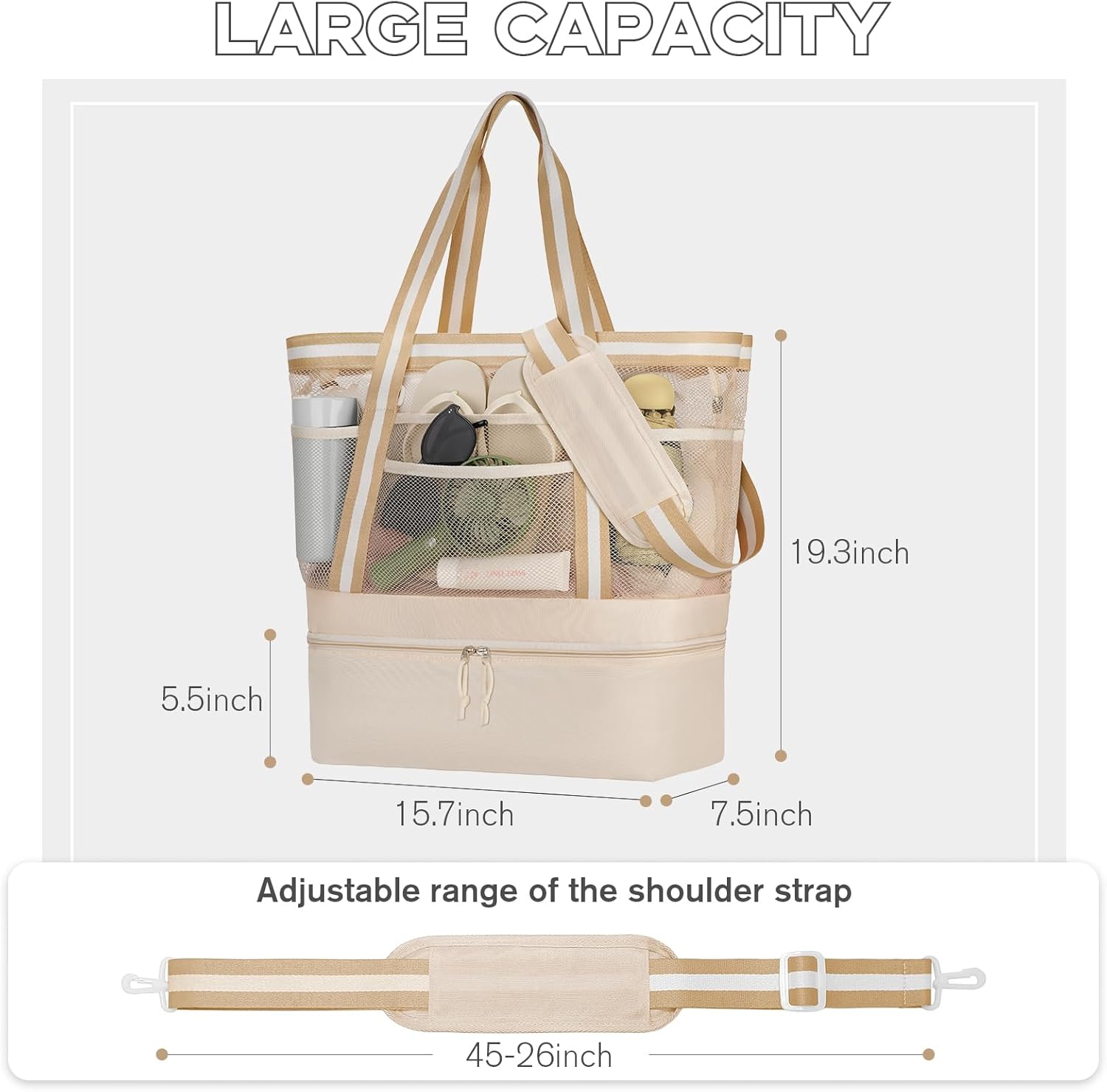 WOOMADA Beach Tote Bag With Cooler, Large Mesh Beach Bags for Women with Wet Pocket, Pool, Swim, Travel Essentials - Image 5