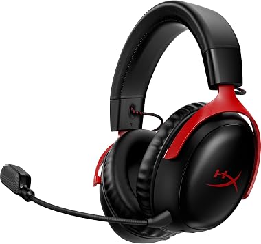 HyperX Cloud III Wireless Gaming Headset for PC, PS5, PS4, up to 120-hour Battery, 2.4GHz Wireless, Spatial Audio, 53mm Angled Drivers, Memory Foam, Durable Frame, 10mm Microphone, Black/Red