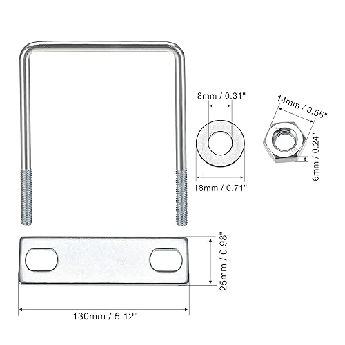 Miniatura 32 de uxcell Pernos cuadrados en U de 1-3/8 "(35 mm) de ancho interior de acero al carbono M8 con tuercas, placa, arandelas
