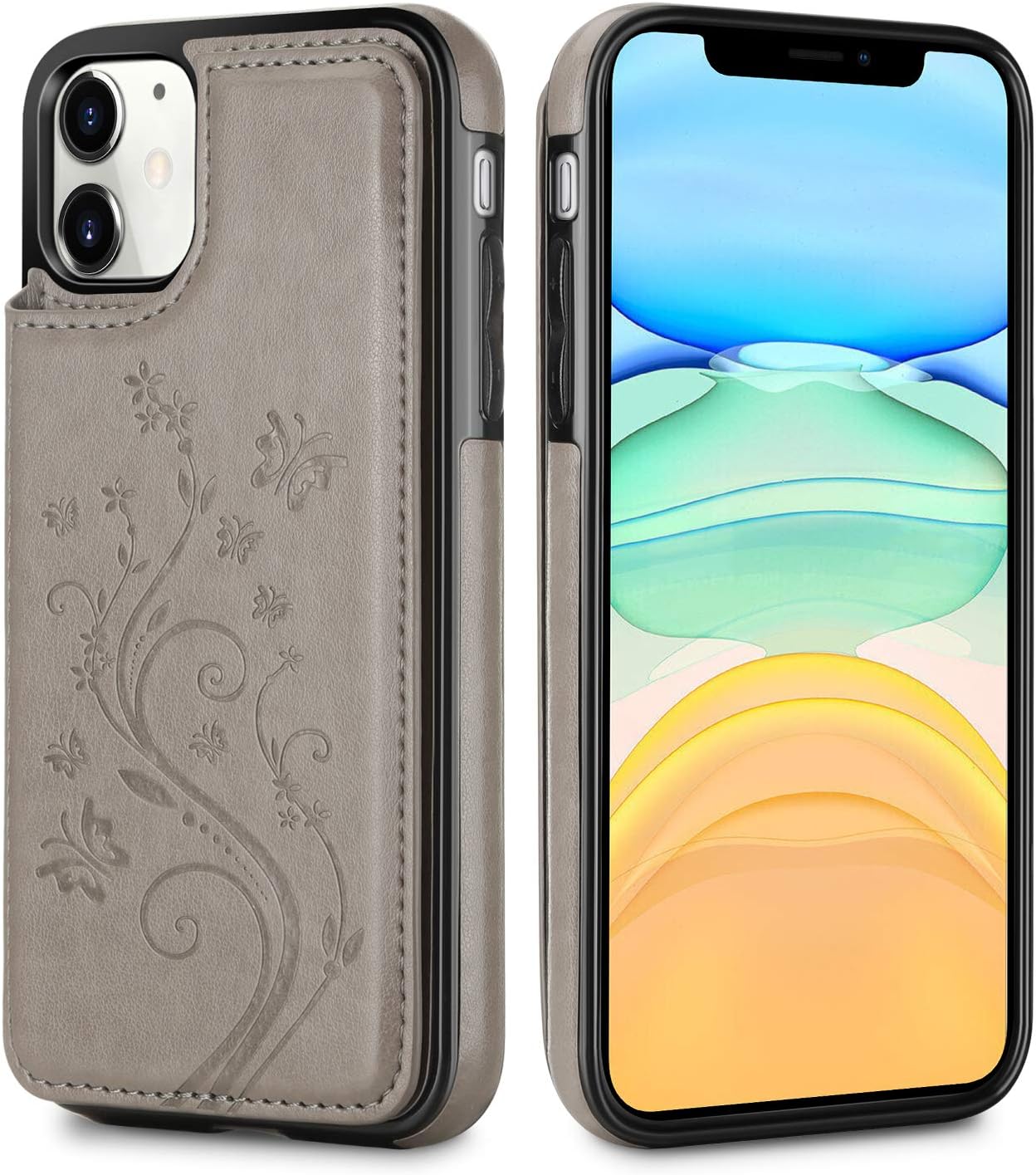 HianDier Wallet Case for iPhone 11 6.1-inch Slim Protective Case with Credit Card Slot Holder Flip Folio Soft PU Leather Magnetic Closure Cover for 2019 iPhone 11 iPhone XI, Gray