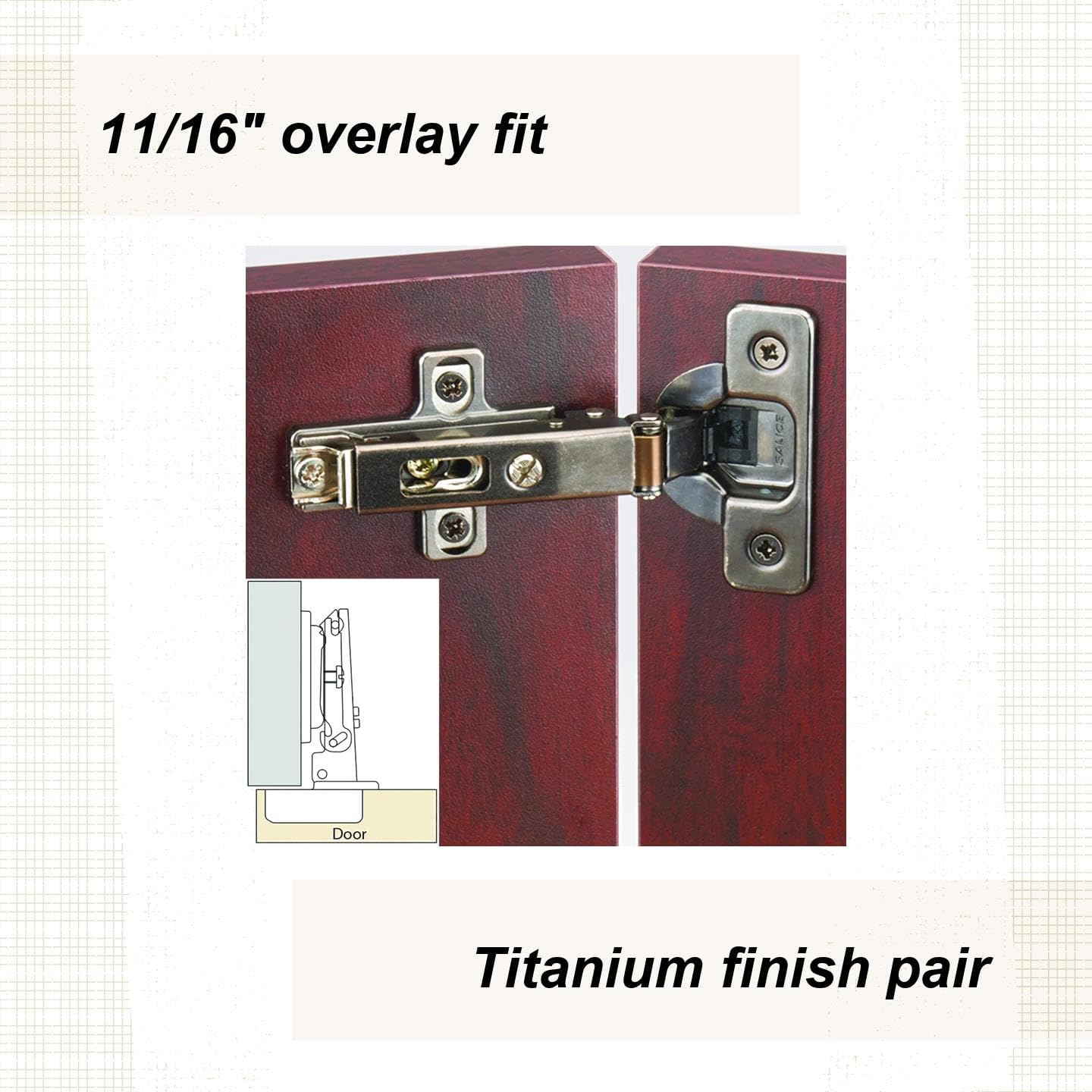 Salice Silentia 105 Degree Soft Close 11/16" Overlay Hinge, Titanium Finish Pair