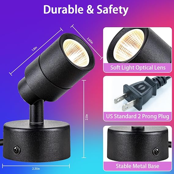 Halloween Christmas Spotlight Indoor LED Color Changing Up Lights with Remote Control,16 Colors+ 3000K Warm White Floor Spotlights Indoor Uplighting with US Plug(2 Pack)