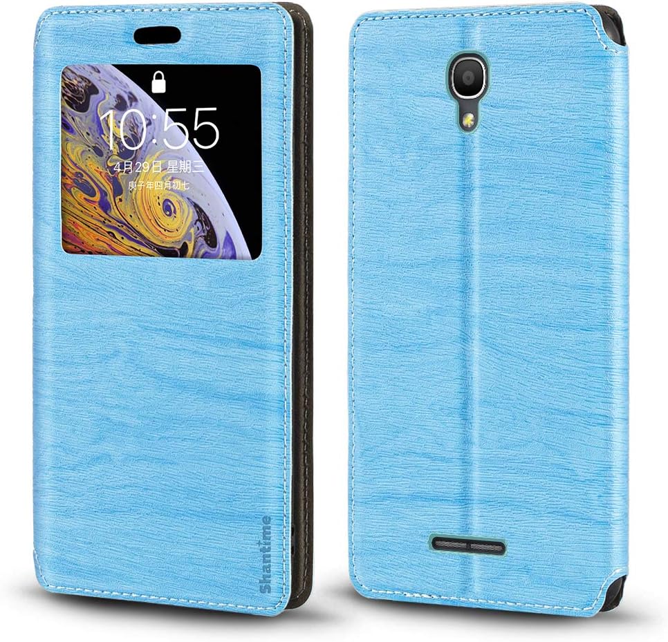ShantimeAlcatel Pop 4+ Case, Wood Grain Leather Case with Card Holder and Window, Magnetic Flip Cover for Alcatel Pop 4 Plus