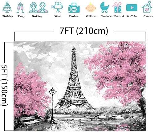 Miniatura 3 de Fondo de fotografía de vinilo de 7 x 5 pies para niños, fiesta de cumpleaños temática Eiffel de París, Día de San Valentín, cabinas de fotos,