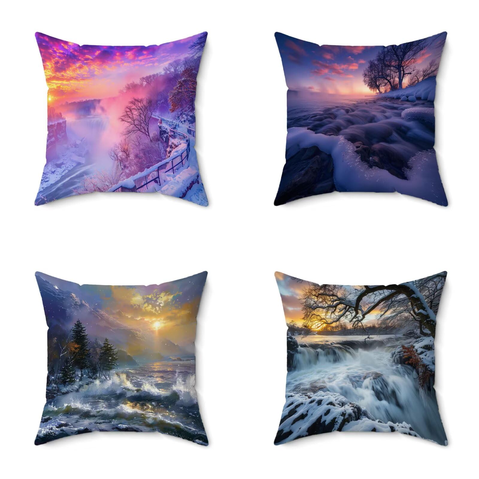 Federe Cuscini Divano 75X75CM Set di 4 Colore Cuscini Divano WinterMotivo Stampa Fronte-retro Design, Impermeabile Morbido Retro Federe Copricuscin per Soggiorno Camera Balcone Esterno Decor R-DB7