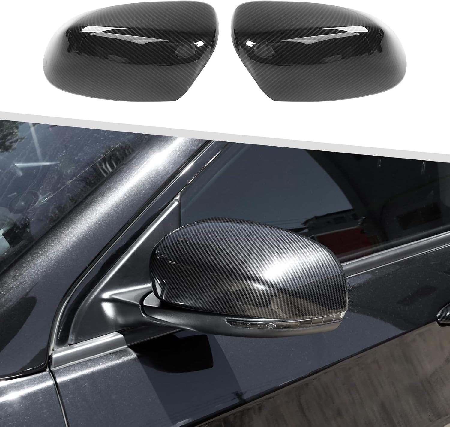 Jimen Compatible with Jeep Cherokee 2014-2023 / Jeep Compass 2017-2023, Side Door Rearview Mirror Cover Trim (Carbon Fiber)