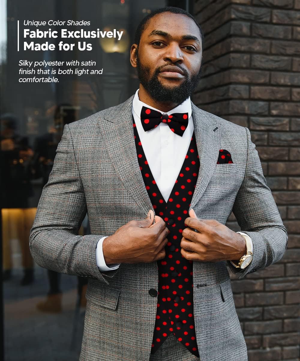 Polka Dot Suit Vest for Men Set of 4 - Vest, Necktie, Bow Tie & Pocket Square