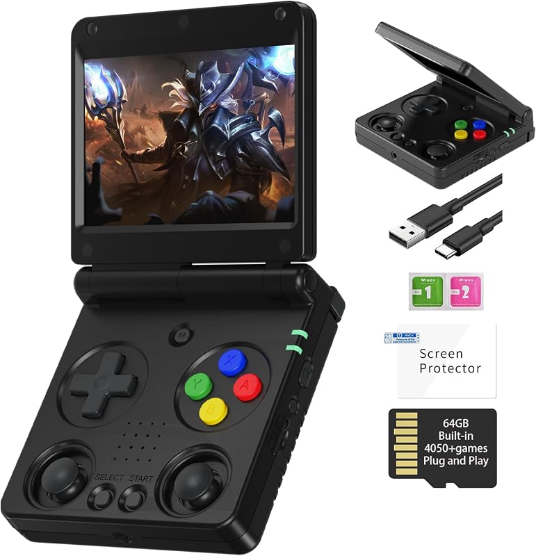 Anbernic RG34XXSP Retro Handheld Game Console Linux 3.4'' IPS Screen 720*480 Built-in 64G TF Card 5000+ Games RG 34XXSP Portable Gaming Console 3300mAh Battery Support 5G WiFi Bluetooth TV Black