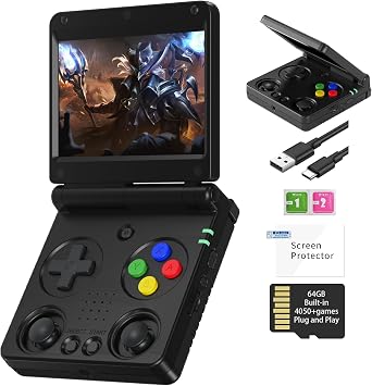 Anbernic RG34XXSP Retro Handheld Game Console Linux 3.4 IPS Screen 720*480 Built-in 64G TF Card 5000+ Games RG 34XXSP Portable Gaming Console 3300mAh Battery Support 5G WiFi Bluetooth TV Black