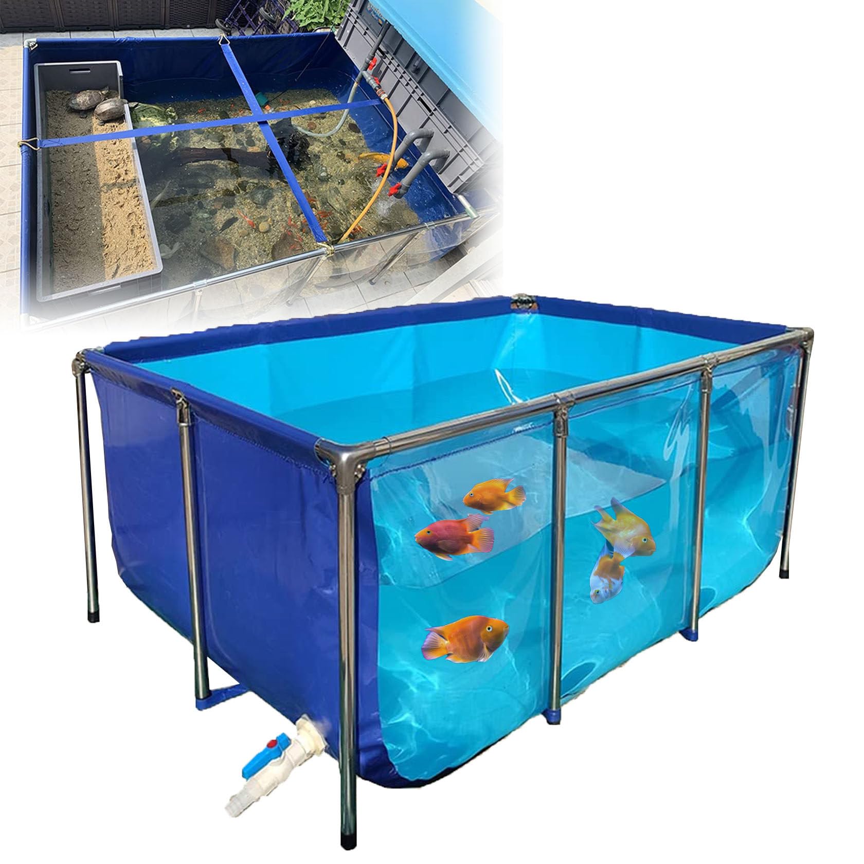 Flexible PVC Canvas Liners with Steel Frame Breeding Water Tank for Fish Fish Aquatic Pets Pool Backyard Pool