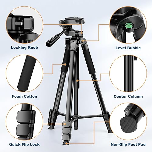 Miniatura 8 de Trípodes para cámara, trípode de 67 pulgadas para cámara, iPad, tableta, trípode de cámara de video con control remoto, trípode de teléfono para