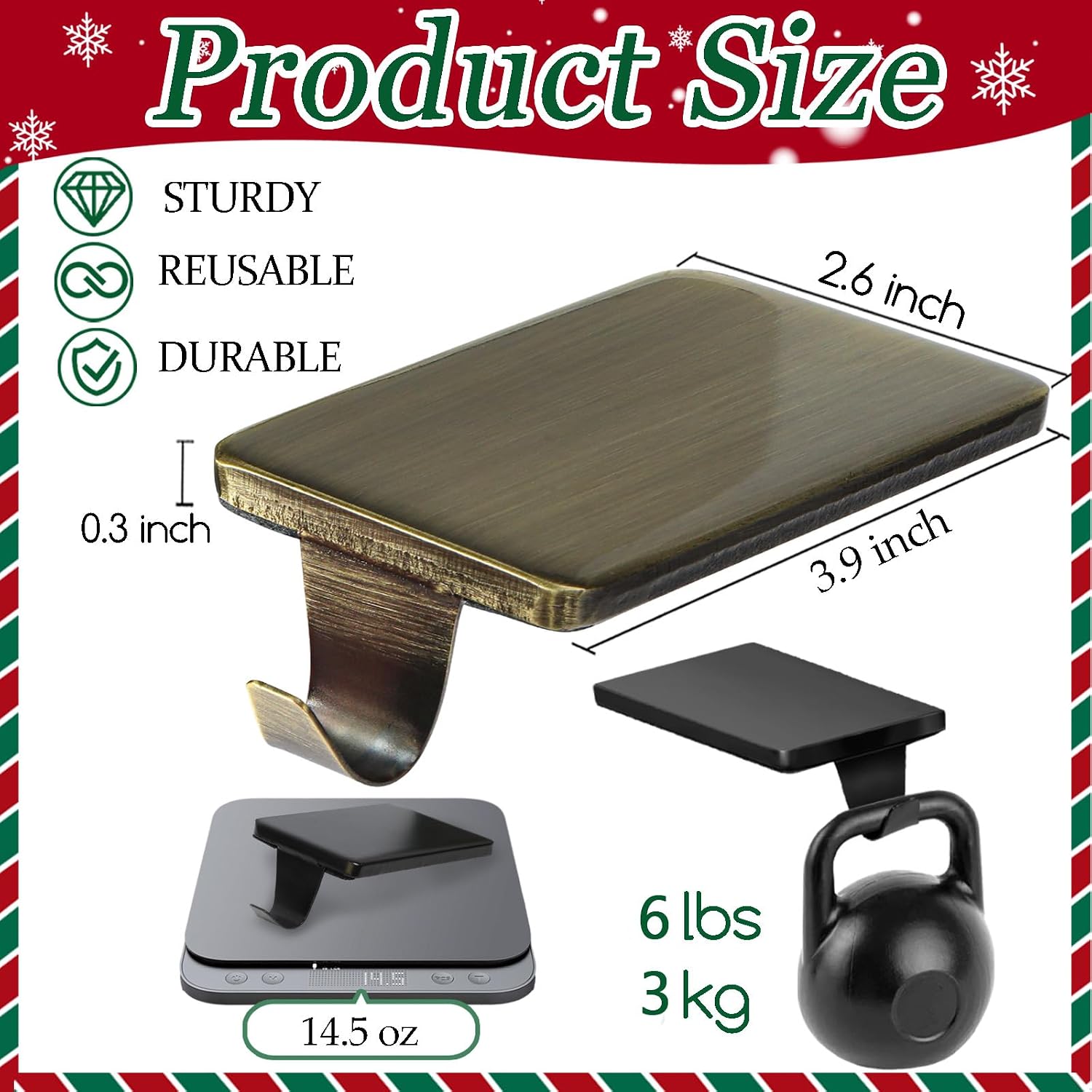 HMASYO Christmas Stocking Holders for Mantle Set of 4, Heavy Duty Cast Iron Stocking Hangers Base, Low Profile Weighted Stocking Holder Hooks for Fireplace Tabletop Shelf Christmas Decoration, Bronze
