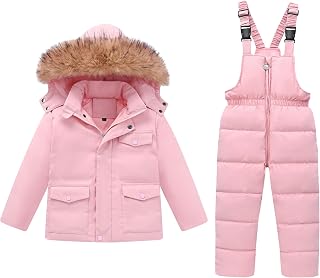 Hecxagd Toddler Snow Suit 5T, Snowsuit Toddler Girl Boy, Infant Baby Snowsuit, Kids Snow Suit Winter Coat and Snow Pants Set, Pink