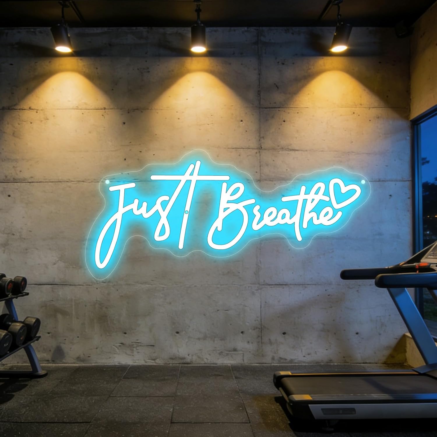 "Just Breathe" Neon Sign Beating Breath , Spa Decor For Wall, Bedroom Aesthetic Neon Light Wall Quote, for Yoga Room Pilates Studio Bedroom Gym Decoration, Meditation Room & Relaxation Gift-17.7IN-Ice Blue