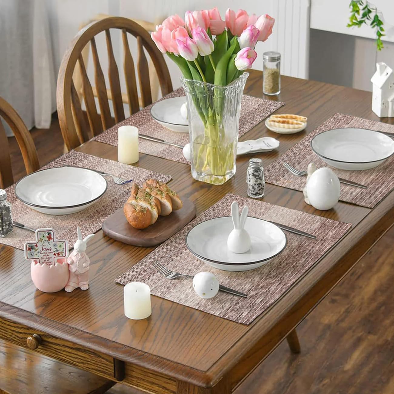 Tischsets Abwaschbar, Platzsets Abwischbar Baumwolle Leinen 4er Set, Beige Braun Platzsets Stoff Platzdecken Hitzebeständig rutschfest Platzdeckchen für Speisetisch Küche Zuhause Restaurant Küche, Haushalt & Wohnen