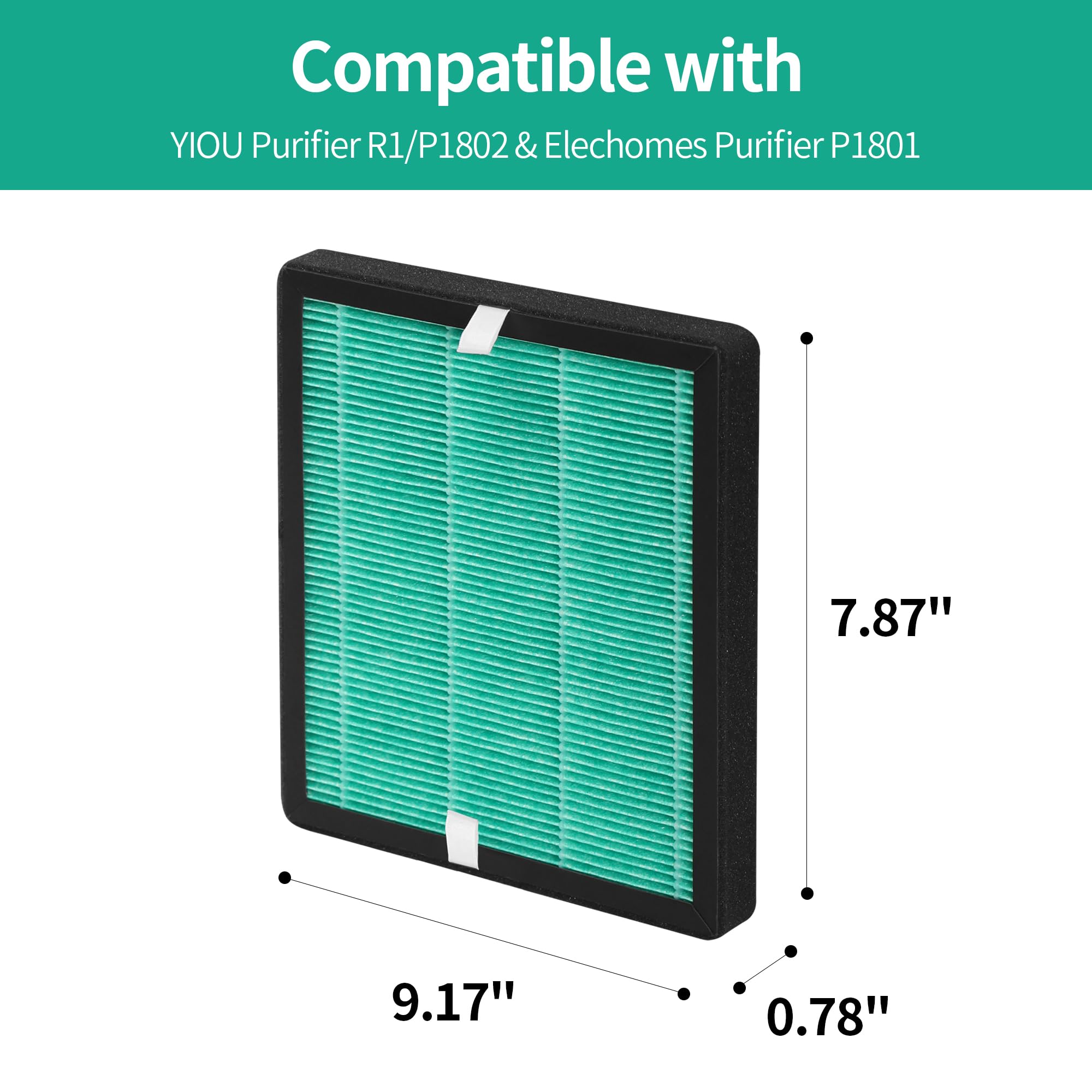Lot de 4 filtres de rechange 3 en 1 R1/P1801/P1802, vert foncé, compatibles avec les purificateurs d'air modèles R1, P1801 et P1802