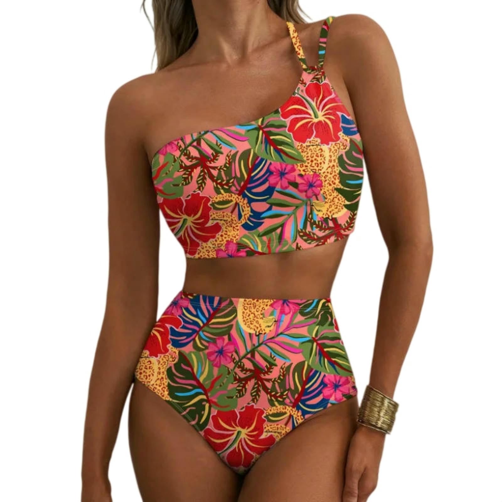 Bañador de un solo hombro con acabados de calidad y elegante estampado de flores