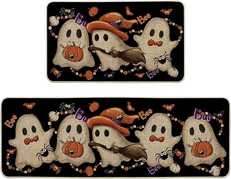 Artoid Mode Cute Ghost Boo Halloween Kitchen Mats Set of 2-17x29+17x47