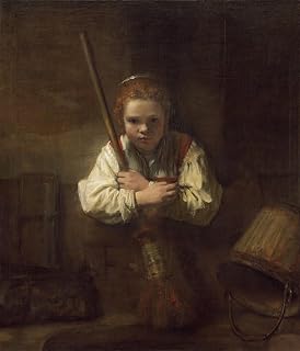 iiRTTFiRT Classic Canvas Prints Art Painting A girl with a Broom by Rembrandt van Rijn Vintage Print for Home Decor 60x90cm