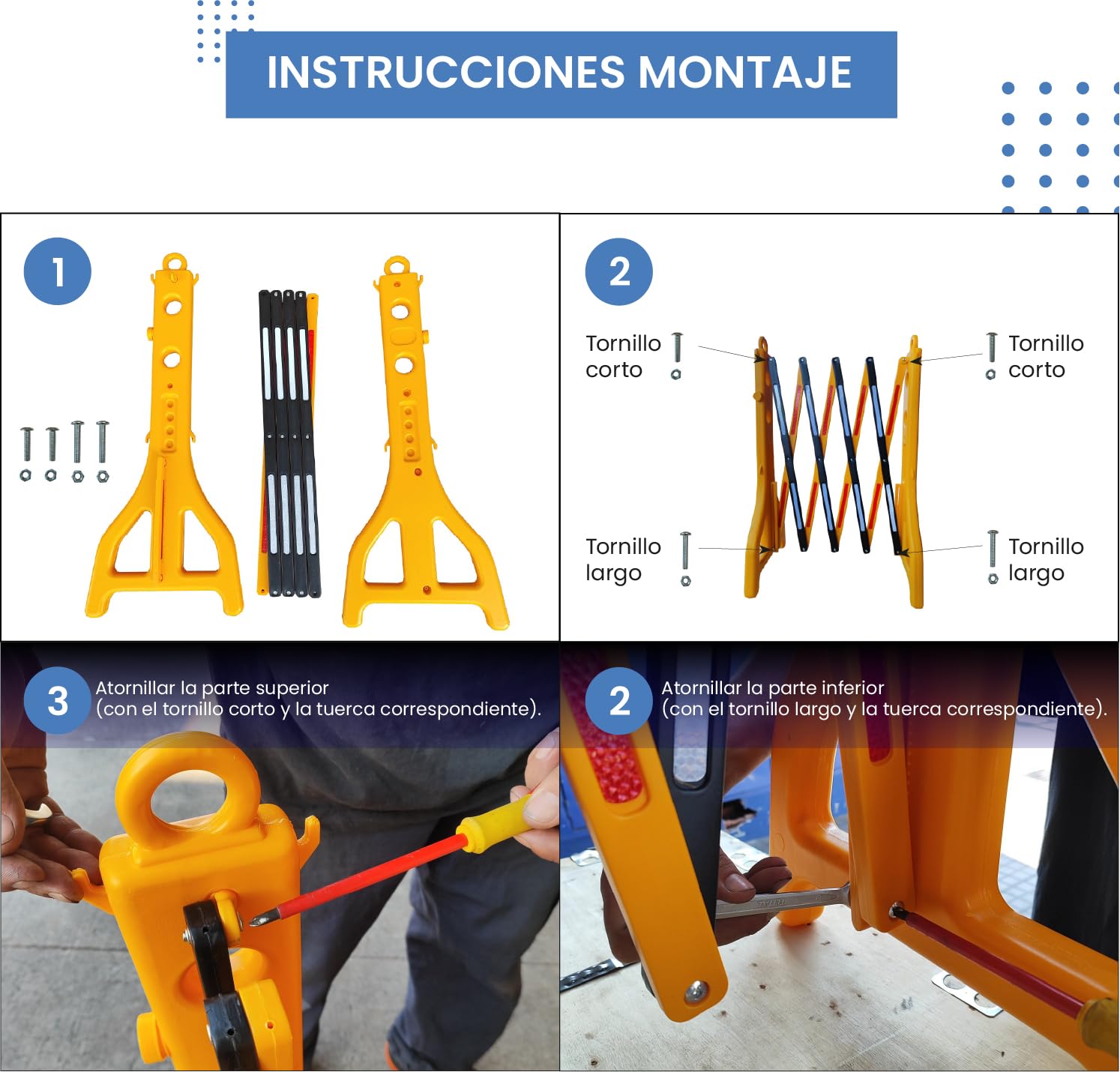 PAL | Valla extensible de plástico de polipropileno amarilla y negra. Rellenable con agua. Fácil almacenamiento y transporte (3- Vallas)