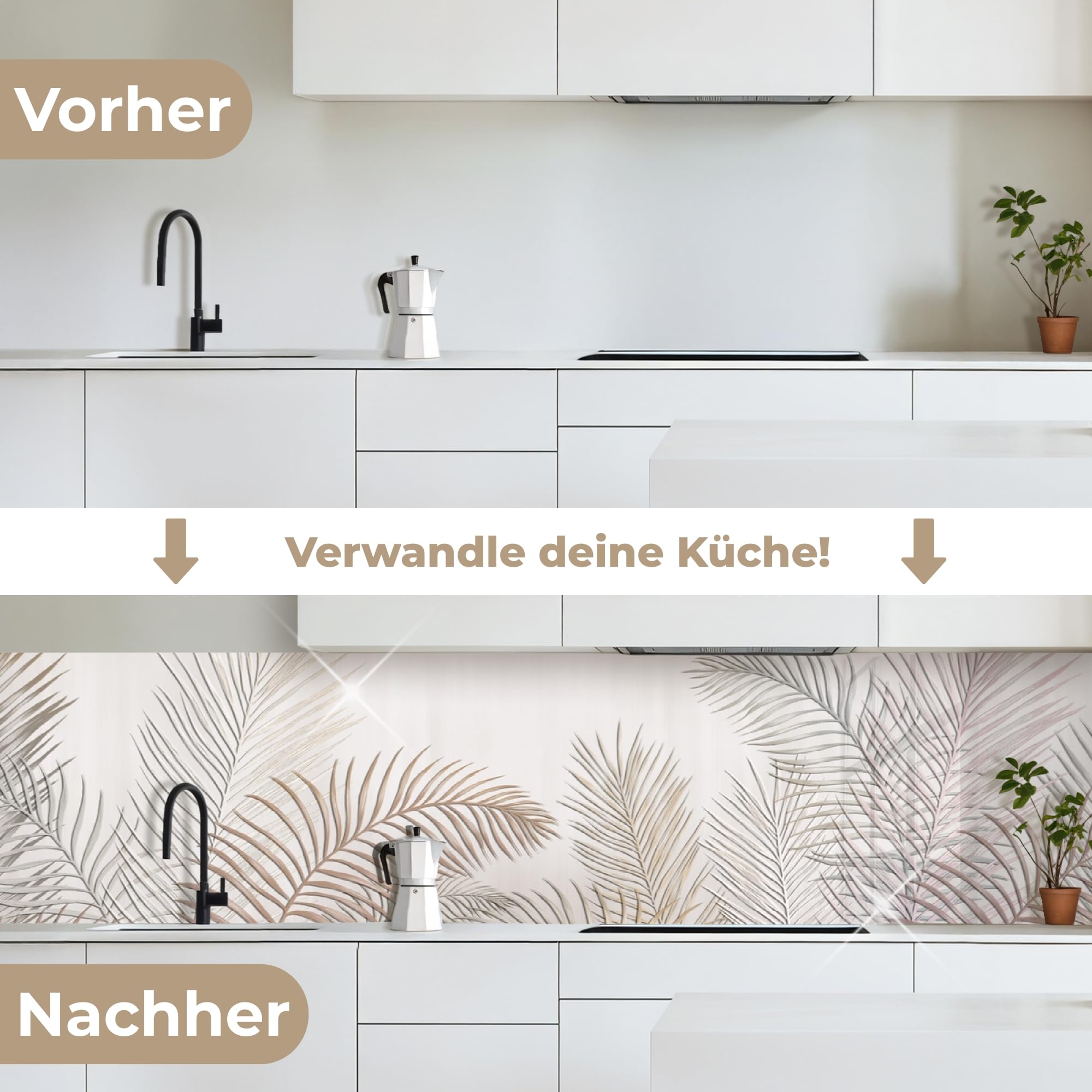 KitchenYeah© Rückwand Küche 60x300 cm Rückwandschutz Selbstklebend Spritzschutz Küchenrückwand Küchenfront Küchen Selbstklebende Küchenrückwände Blätter - Beige - Botanisch - Vintage