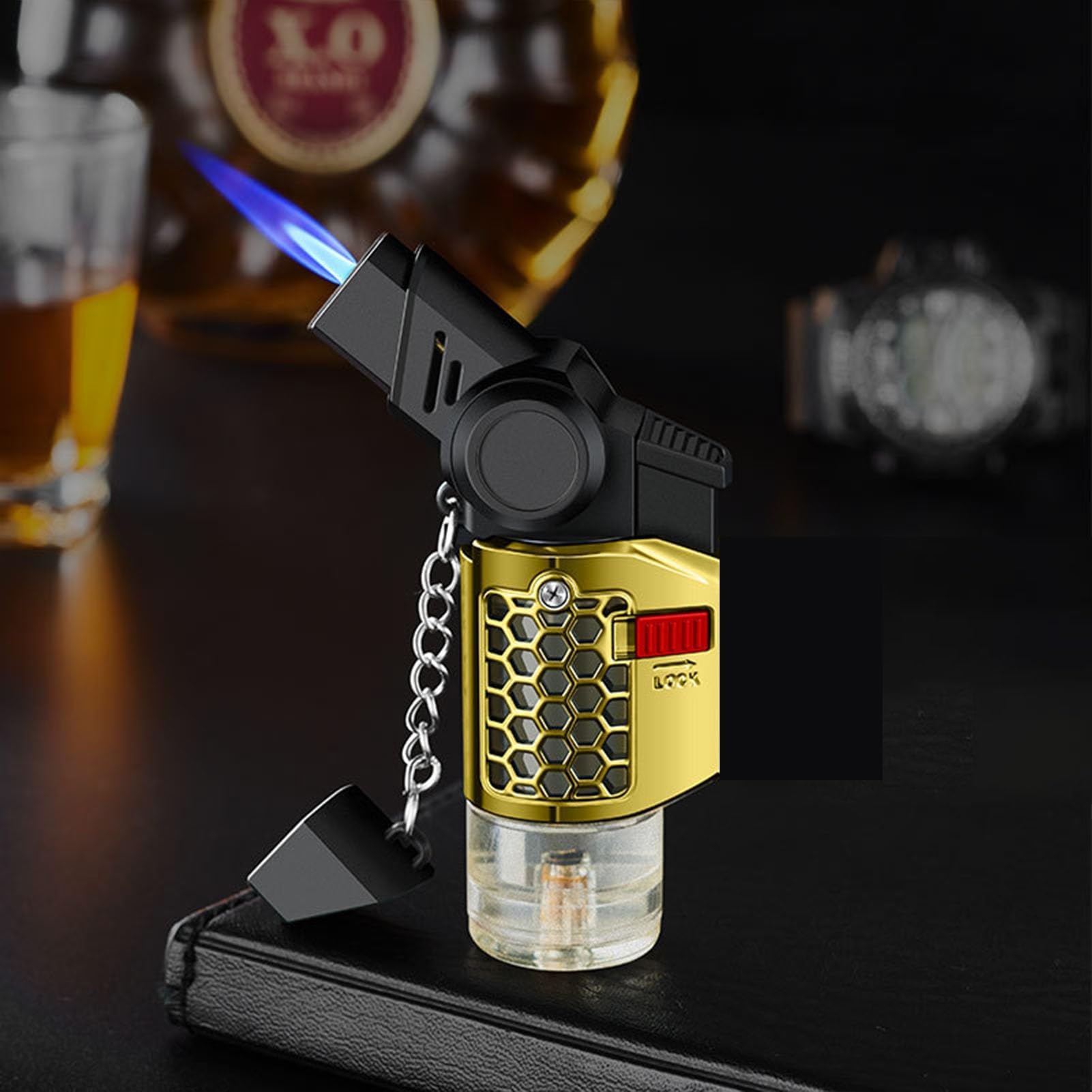 Lighter, Windproof Lighter, Jet Frame Lighter, Gas Lighter, Refillable Lighter, Daily Gift, Indoor and Outdoor Lighter Gift for Men (Color: Yellow)