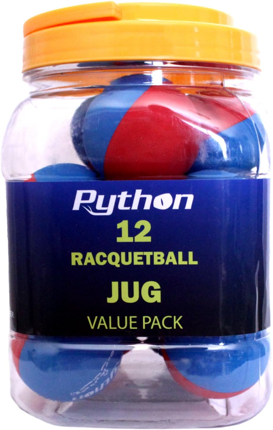 Python RG Multi Colored Racquetballs (Value Pack - 12 Ball Jug/Endorsed by Racquetball Legend Ruben Gonzalez!)(Blue/Red)