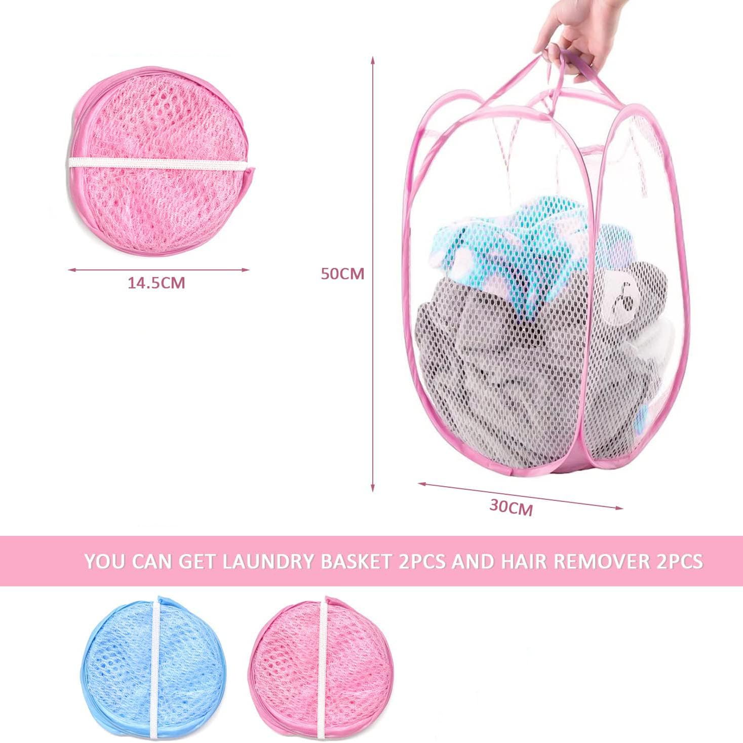 DUCOO Pop-Up-Wäschekorb Aus Netzstoff – 2 Stück, Faltbar, Platzsparend, 70 Liter, Rosa