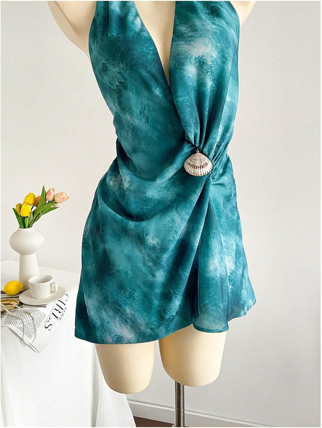 Floerns Women's Summer Dress Halter Cowl Neck Metal Starfish Ruched Beach Vacation Clothes - Image 4