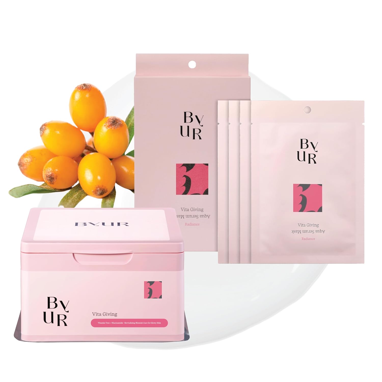 ByUR Vita Giving Daily Aqua Serum Mask (30pc) + Aqua Serum Mask (4pk) Duo Set - Brightening & Hydrating, Dark Spots & Hyperpigmentation, Hyaluronic Acid, Niacinamide, Vitamin C for Dry Dull Skin Tone