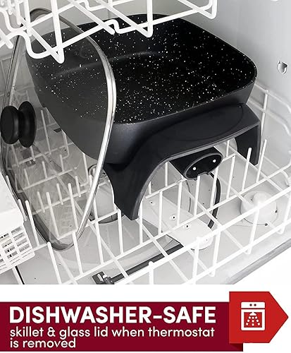 Miniatura 7 de Sartén eléctrica antiadherente extra profunda con tapa ventilada de vidrio sirve de 4 a 6 personas 75 cuartos de galón