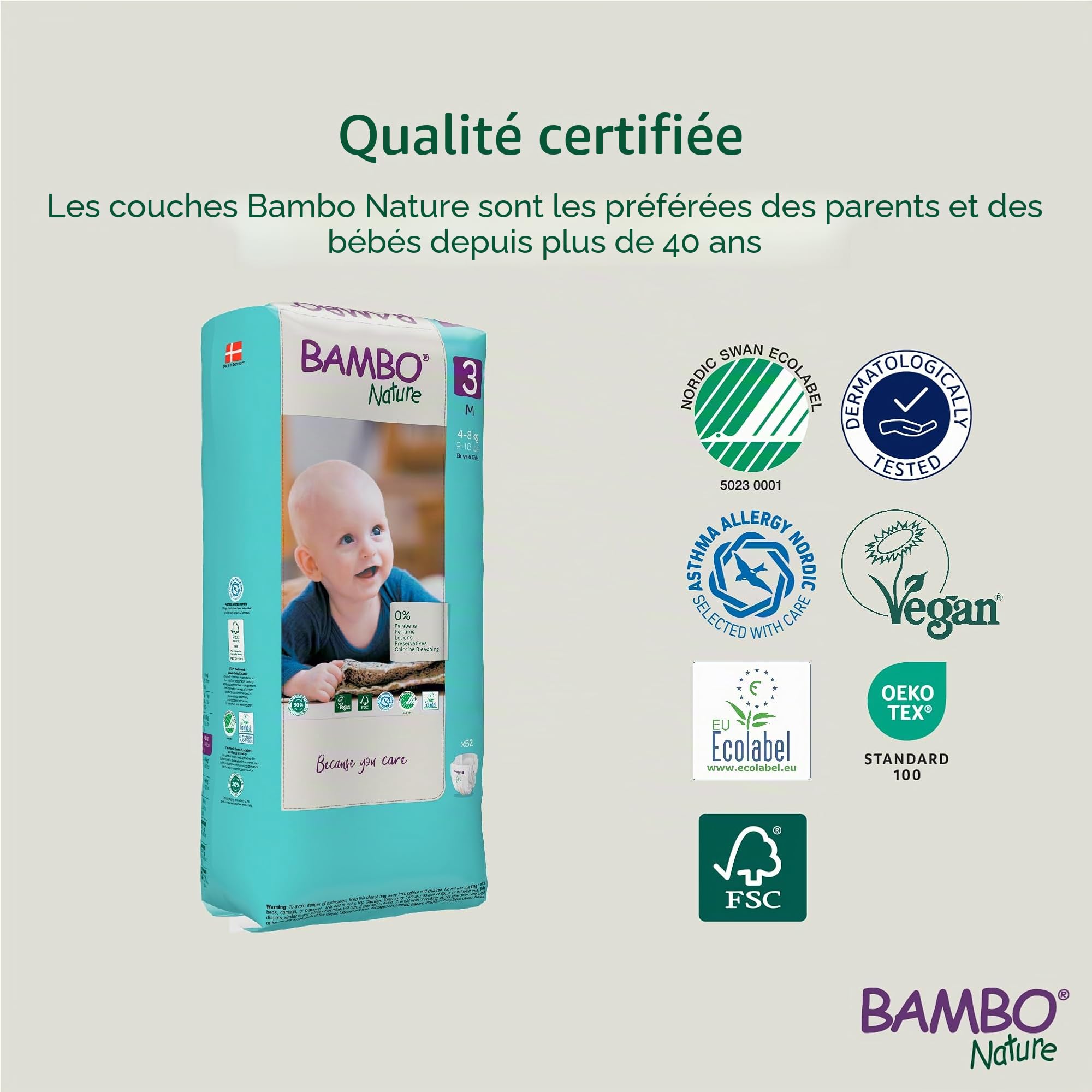 Bambo Nature Couches écologiques de qualité supérieure, couches durables étiquetées écologiques, protection améliorée contre les fuites, couches sûres et confortables pour bébé, sûres et confortables