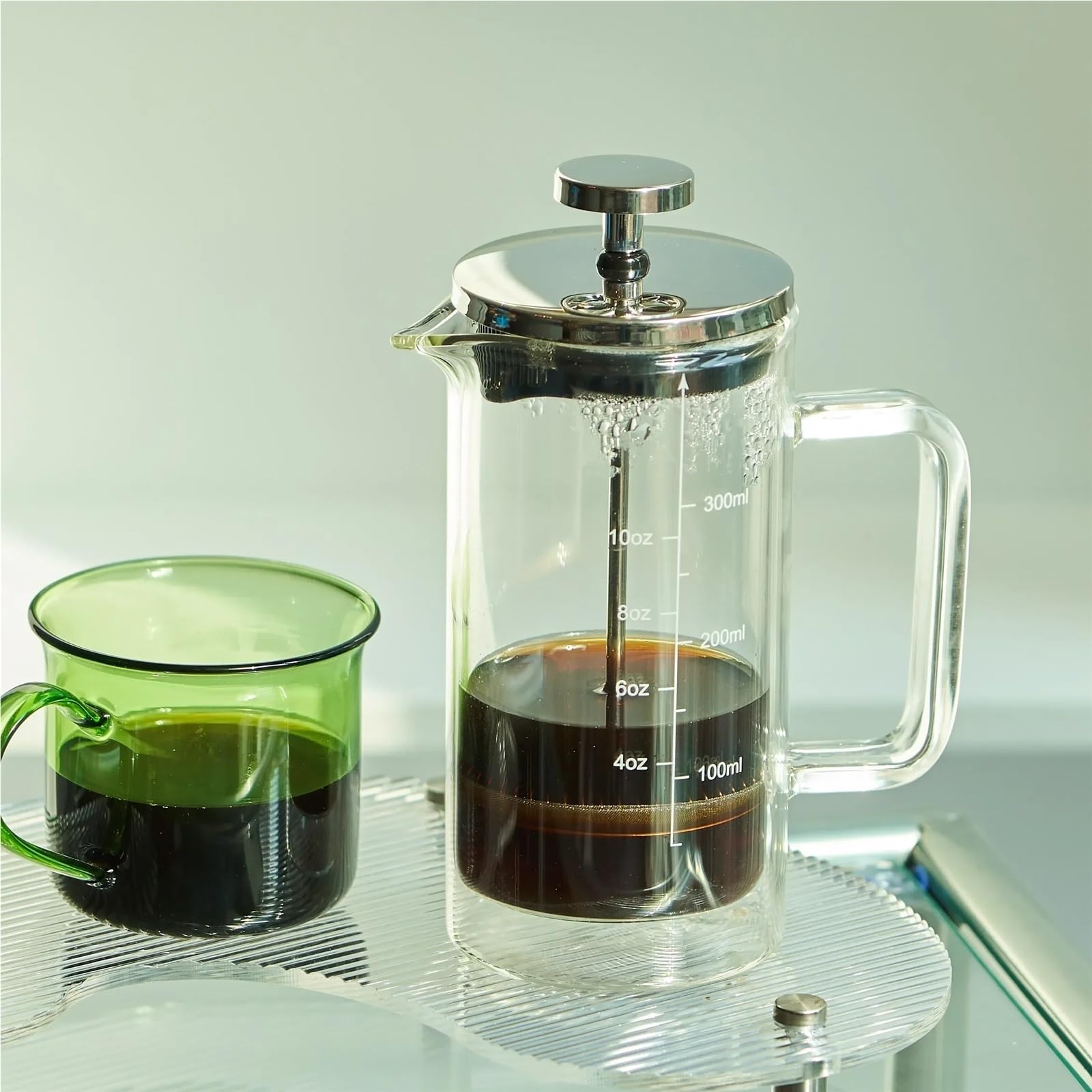 Caffettiera Cold Brew Caffettiera a doppio strato, filtro for caffè in polvere, in vetro borosilicato ad alta resistenza, teiera resistente al calore(600ml)