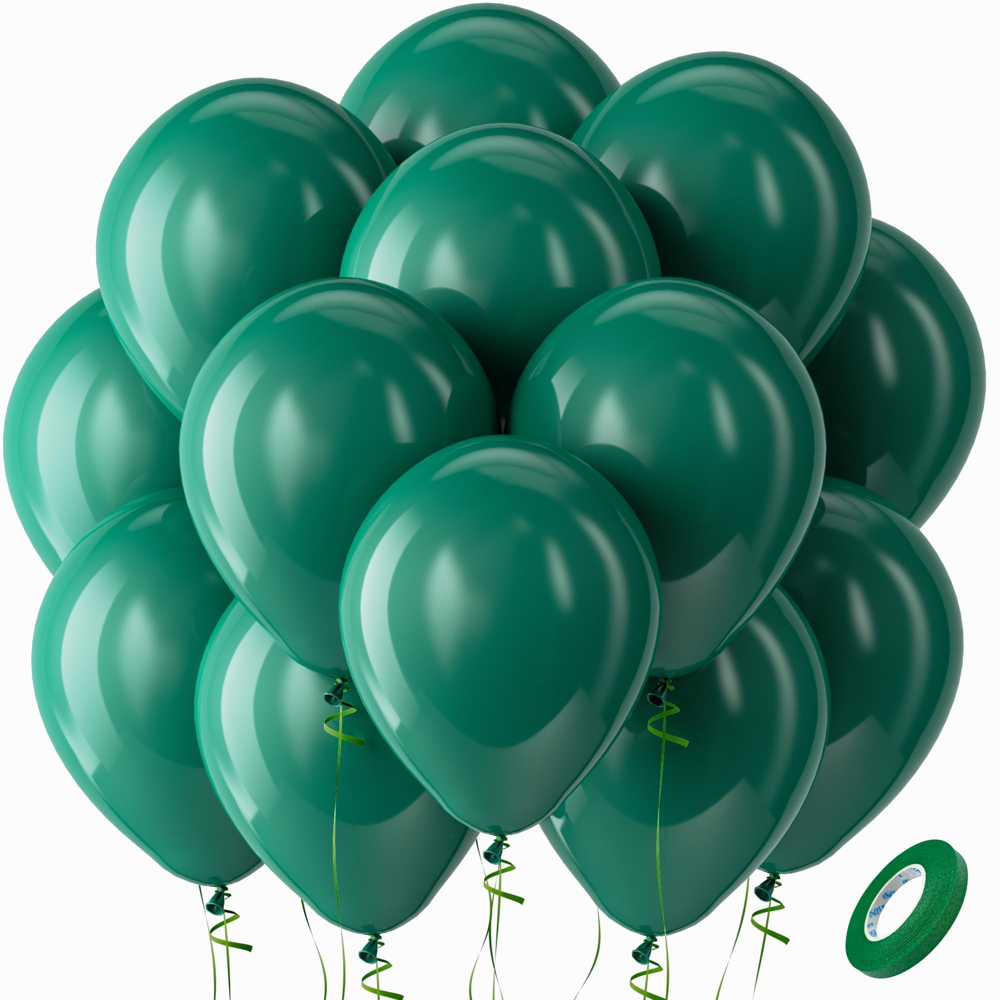 Bezente Dark Green Balloons Latex Party Balloons 100 Pack 12 inch | Emerald Hunter Forest Green Boho Neutral Balloons for Wedding Birthday Dinosaur Jungle Theme Party Decorations