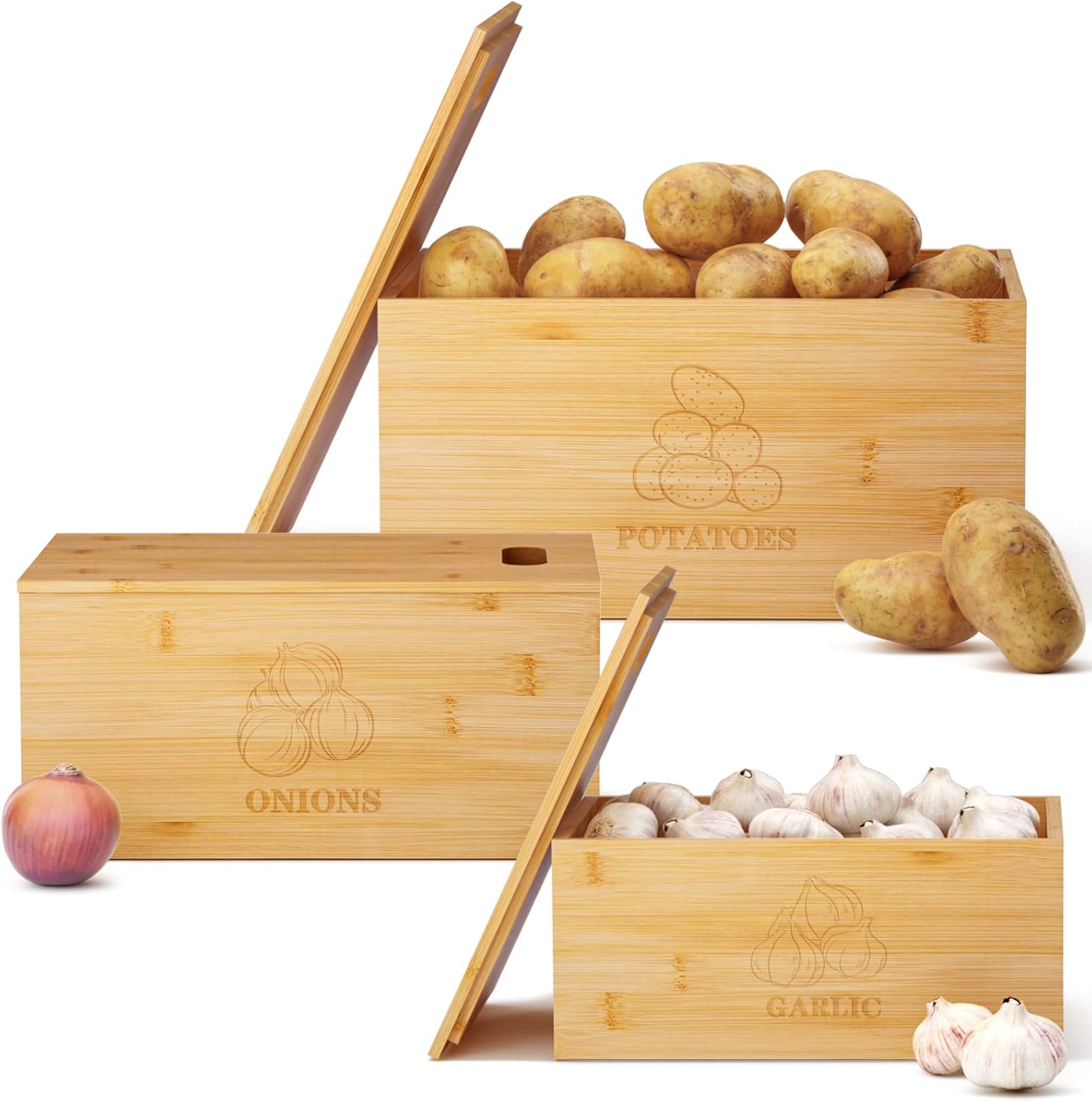 NUTUNI Potato and Onion Storage Bin with Cutting Board