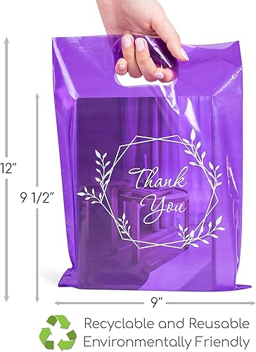 Miniatura 56 de 100 bolsas de 1.5 mil de grosor, 9 x 12 pulgadas, bolsas de agradecimiento con asas extragruesas perfectas para mercancía, pequeñas empresas y venta