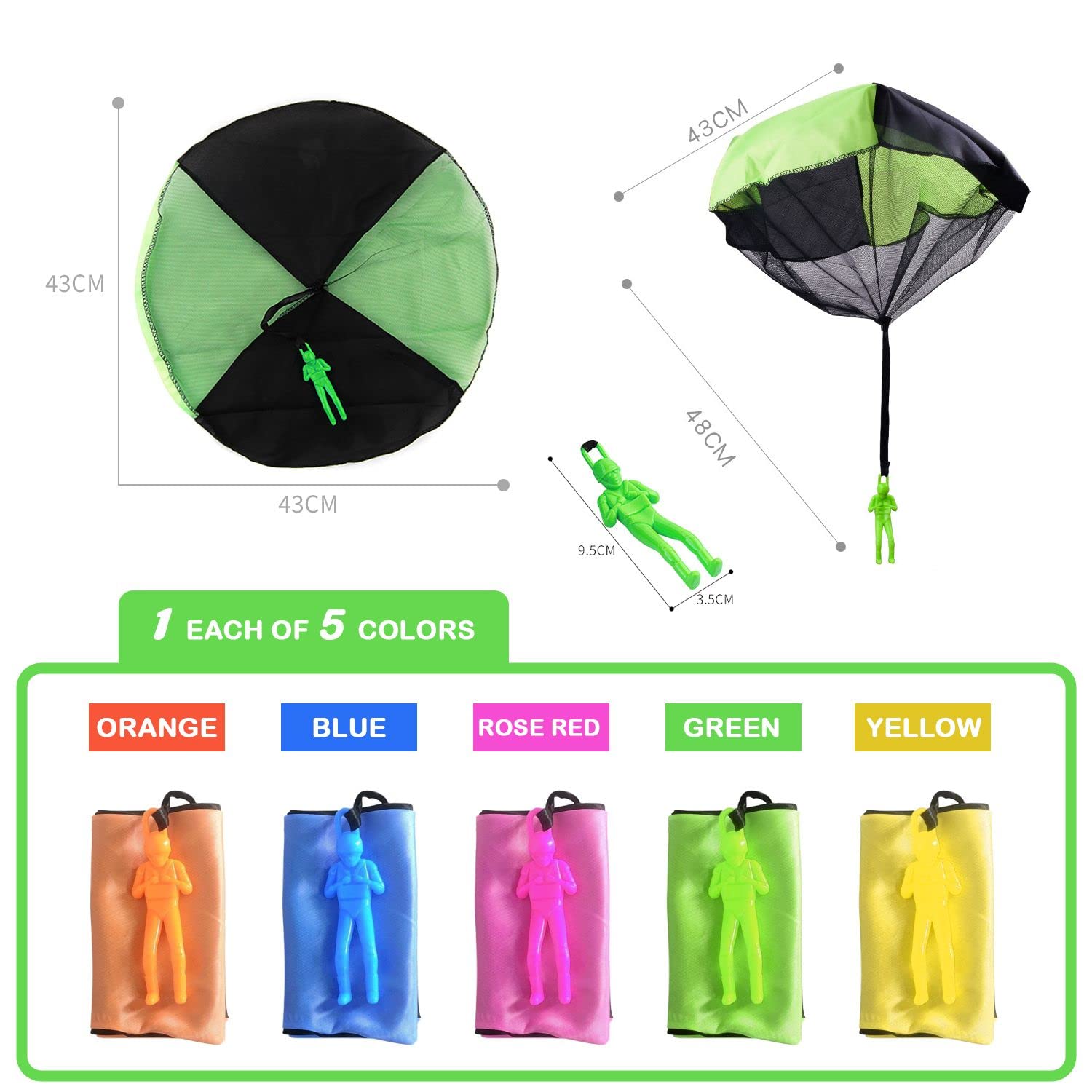 Set di 5 Giocattoli da Paracadute, Paracadute, Paracadute, Giocattolo di atterraggio per aquiloni da Uomo, Gioco da Giardino per Bambini, Giochi all'aperto per Bambini