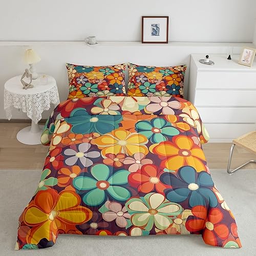 Miniatura 2 de Erosebridal Groovy - Juego de ropa de cama de flores tamaño matrimonial de los años 70, juego de ropa de cama de fiesta con estampado floral arco
